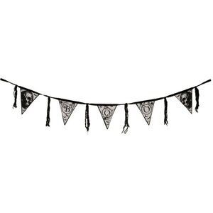 Halloween Boo Skulls Garland 64 inches long Black & White Fabric NEW PBK